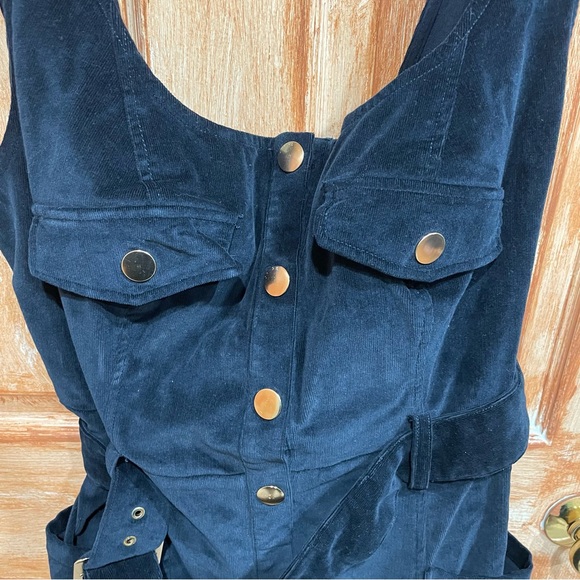 Anthropologie 18W Corduroy Slim Midi Navy & Gold Plus 2X Pinafore Dress As-Is - Picture 3 of 12